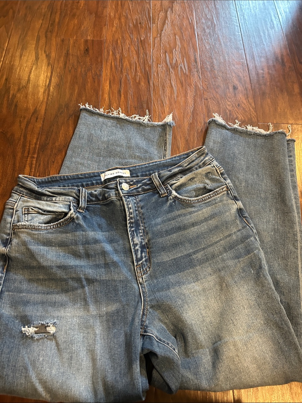 Flying Monkey Raw Hem Blue Distressed Jeans